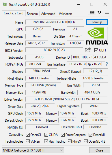 Asus GTX 1080 TI 11GB ROG Strix Gaming OC mit OVP - Refurbished