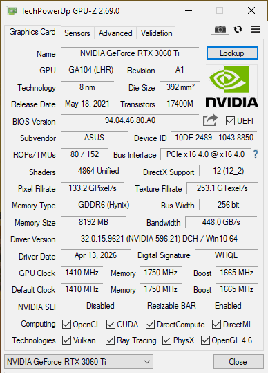 Asus RTX 3060 TI 8GB Dual Mini V2 - Refurbished