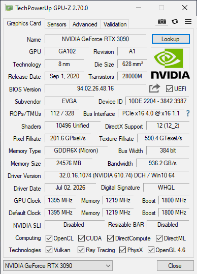 EVGA RTX 3090 24GB FTW3 Ultra - Refurbished