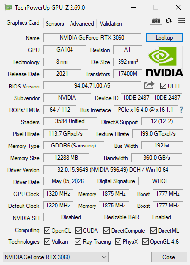 Gainward RTX 3060 12GB Ghost - Refurbished