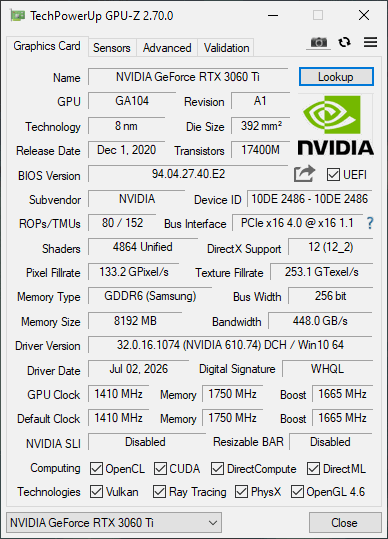 Gainward RTX 3060 TI 8GB Ghost - Refurbished