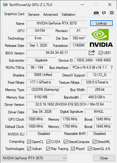 Gigabyte RTX 3070 8GB Aorus Master - Refurbished