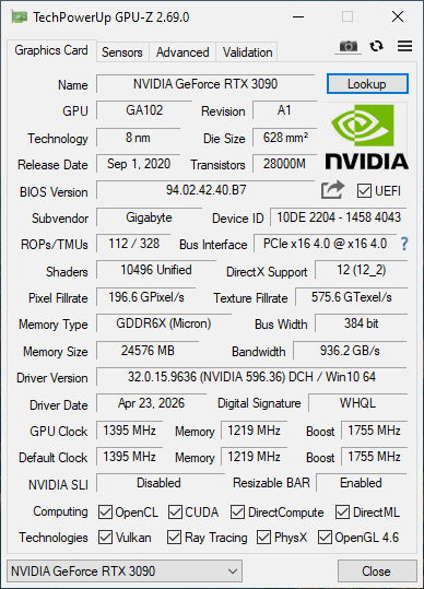 Gigabyte RTX 3090 24GB Gaming OC - Refurbished