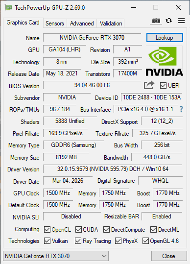 KFA2 RTX 3070 8GB EX 1Click - Refurbished