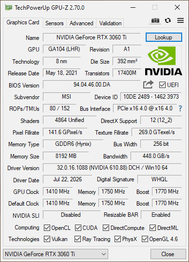MSI RTX 3060 TI 8GB Gaming X Dual - Refurbished