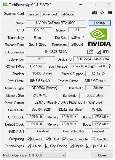 MSI RTX 3090 24GB Gaming X Trio - Refurbished