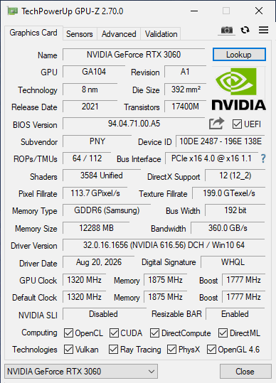 PNY RTX 3060 12GB Revel Epic-X Dual - Refurbished