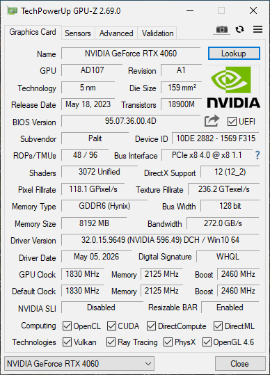 Palit RTX 4060 8GB Infinity 2 - Refurbished
