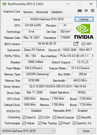 Zotac RTX 3070 8GB Twin Edge - Refurbished